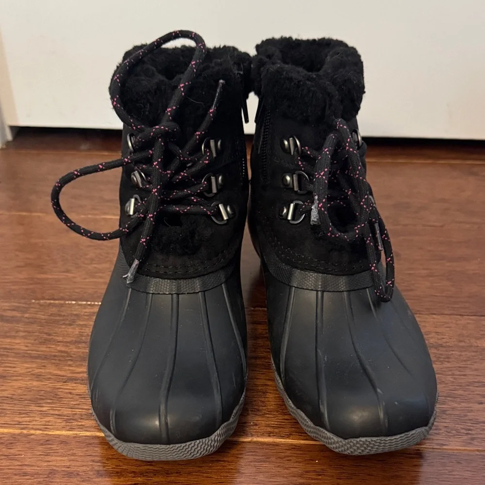 Sperry Black Winter & Rain Boots with Pink Accents
